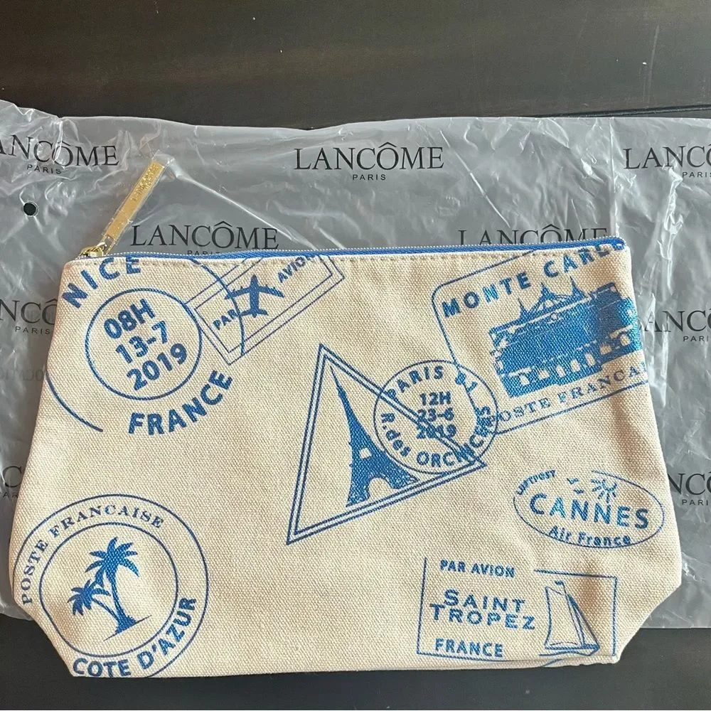 New LANCOME Canvas Travel Theme Cosmetic Bag